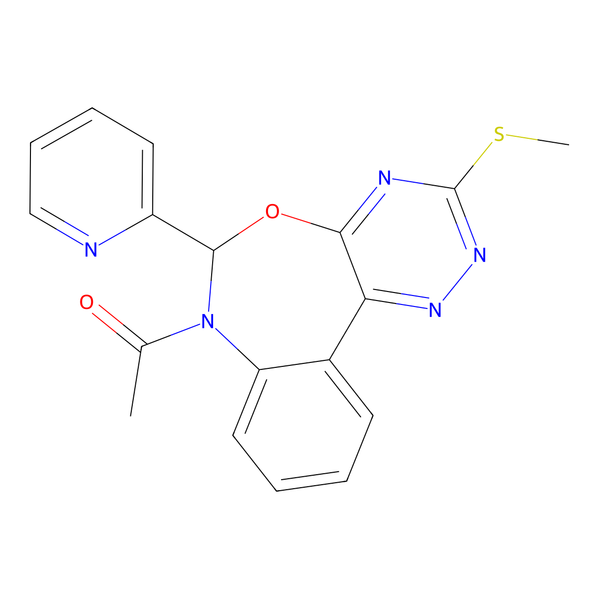 1-(3-methylsulfanyl-6-pyridin-2-yl-6H-[1,2,4]triazino[5,6-d][3,1]benzoxazepin-7-yl)ethanone molecular structure, CAS 353518-48-6