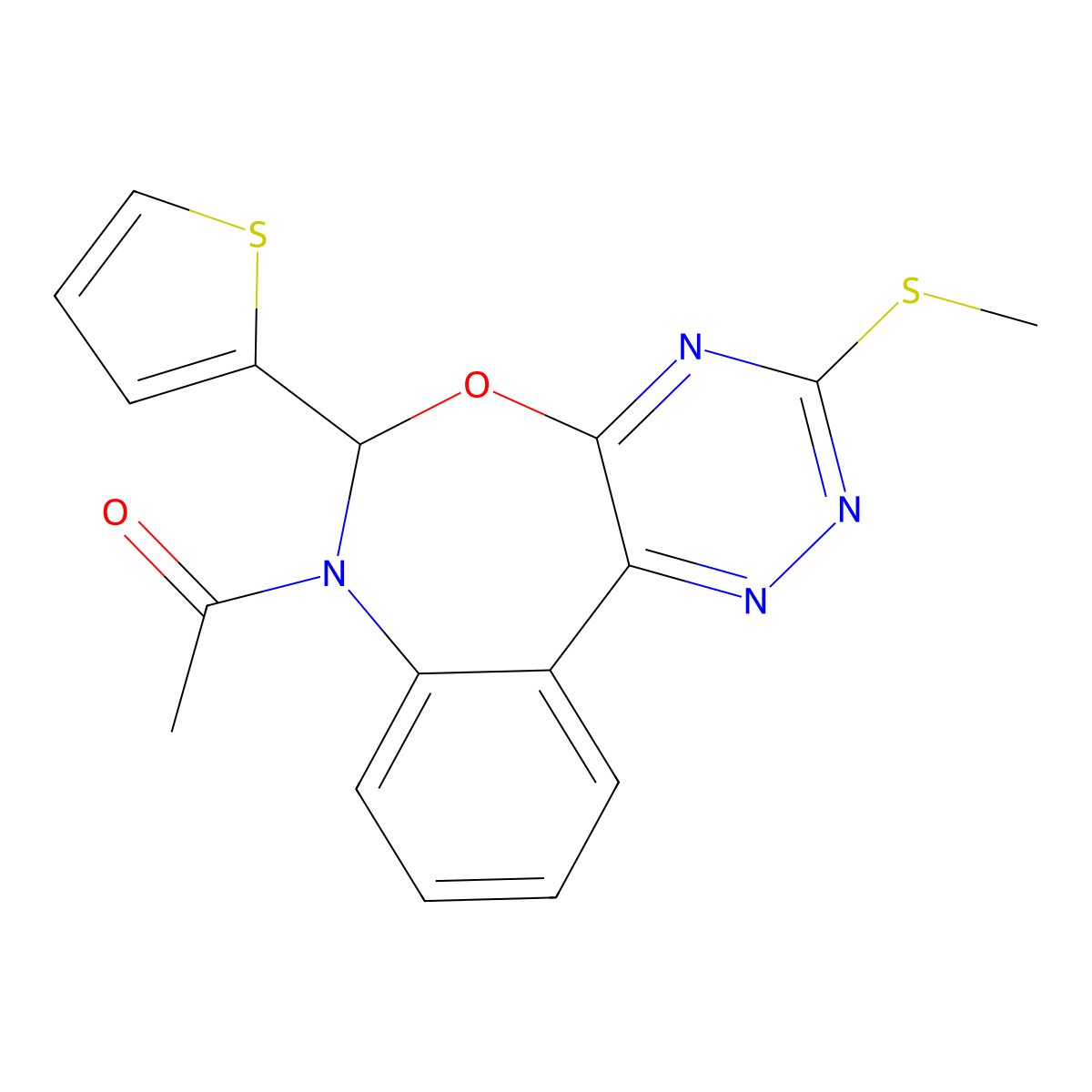 1-(3-methylsulfanyl-6-thiophen-2-yl-6H-[1,2,4]triazino[5,6-d][3,1]benzoxazepin-7-yl)ethanone molecular structure, CAS 353518-54-4