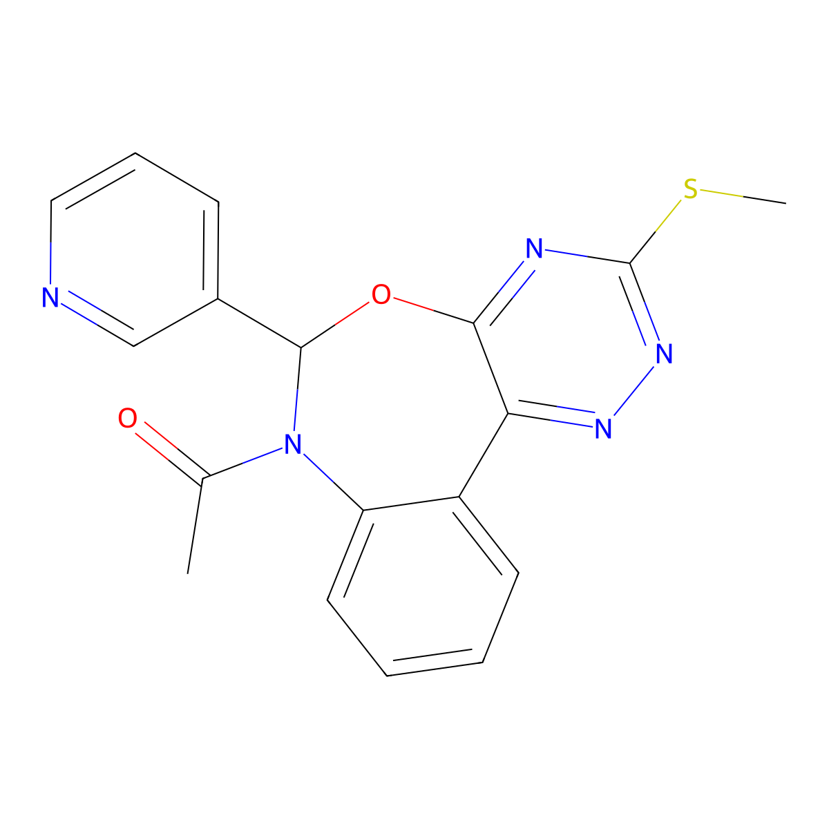 1-(3-methylsulfanyl-6-pyridin-3-yl-6H-[1,2,4]triazino[5,6-d][3,1]benzoxazepin-7-yl)ethanone molecular structure, CAS 353518-55-5