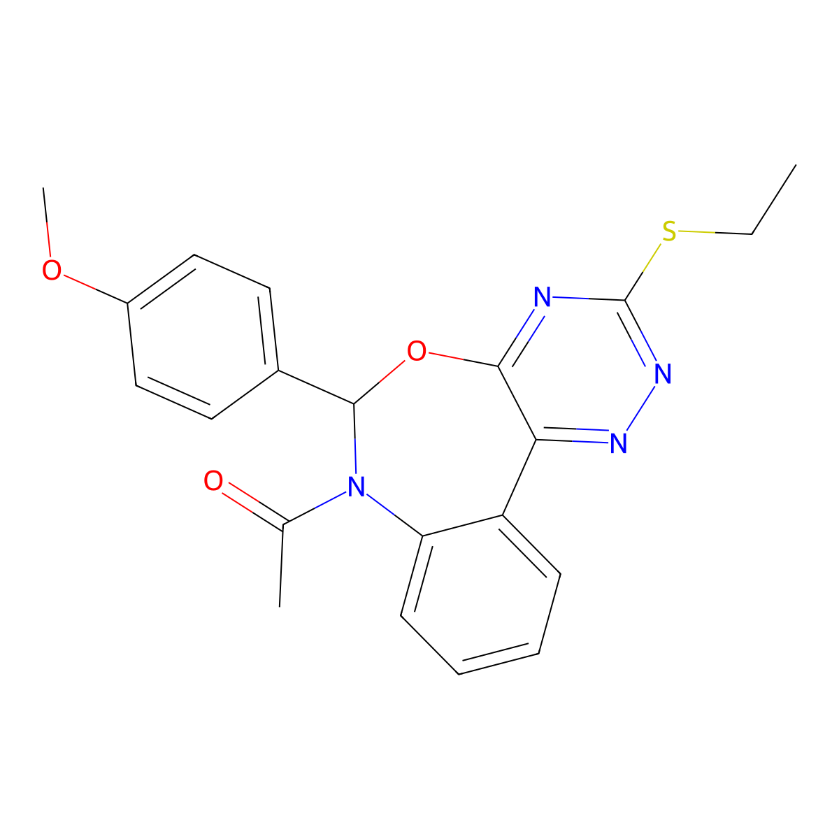 1-[3-ethylsulfanyl-6-(4-methoxyphenyl)-6H-[1,2,4]triazino[5,6-d][3,1]benzoxazepin-7-yl]ethanone molecular structure, CAS 353518-71-5