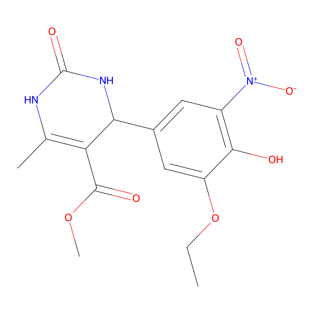 Methyl 4-(3-ethoxy-4-hydroxy-5-nitrophenyl)-6-methyl-2-oxo-1,2,3,4-tetrahydropyrimidine-5-carboxylate molecular structure, CAS 353518-72-6