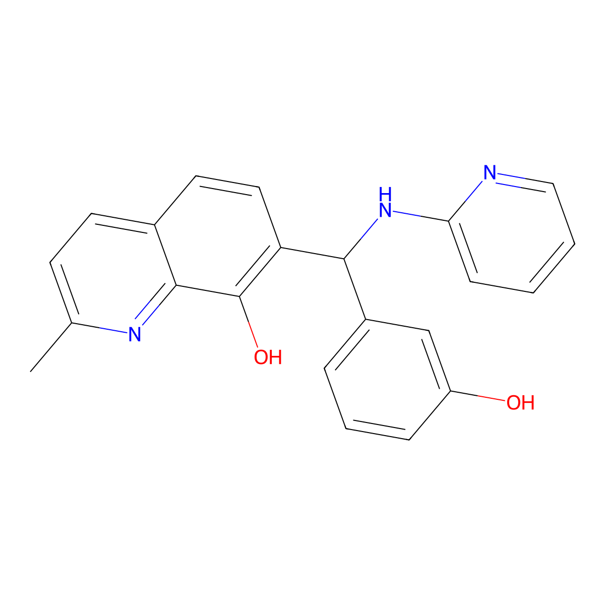 7-((3-Hydroxyphenyl)(pyridin-2-ylamino)methyl)-2-methylquinolin-8-ol molecular structure, CAS 353519-17-2