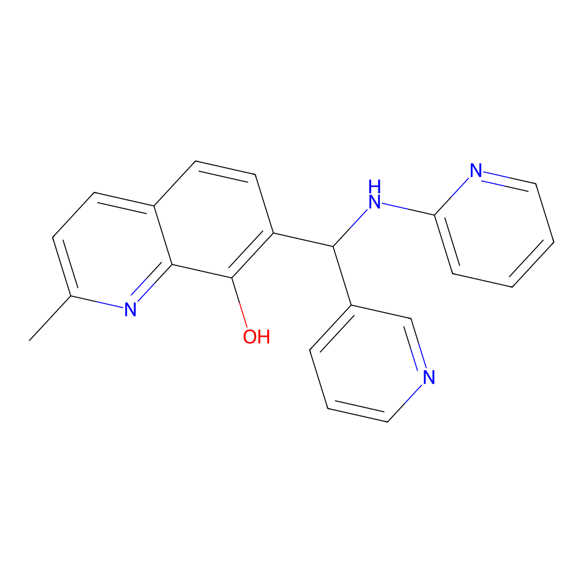 2-Methyl-7-[pyridin-3-yl-(pyridin-2-ylamino)methyl]quinolin-8-ol molecular structure, CAS 353519-27-4