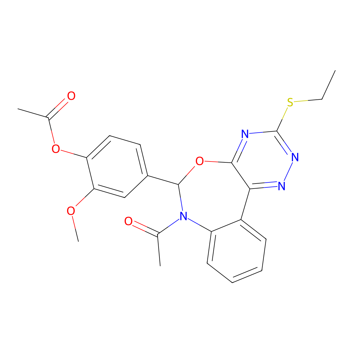 4-[7-Acetyl-3-(ethylsulfanyl)-6,7-dihydro[1,2,4]triazino[5,6-d][3,1]benzoxazepin-6-yl]-2-methoxyphenyl acetate molecular structure, CAS 353519-38-7
