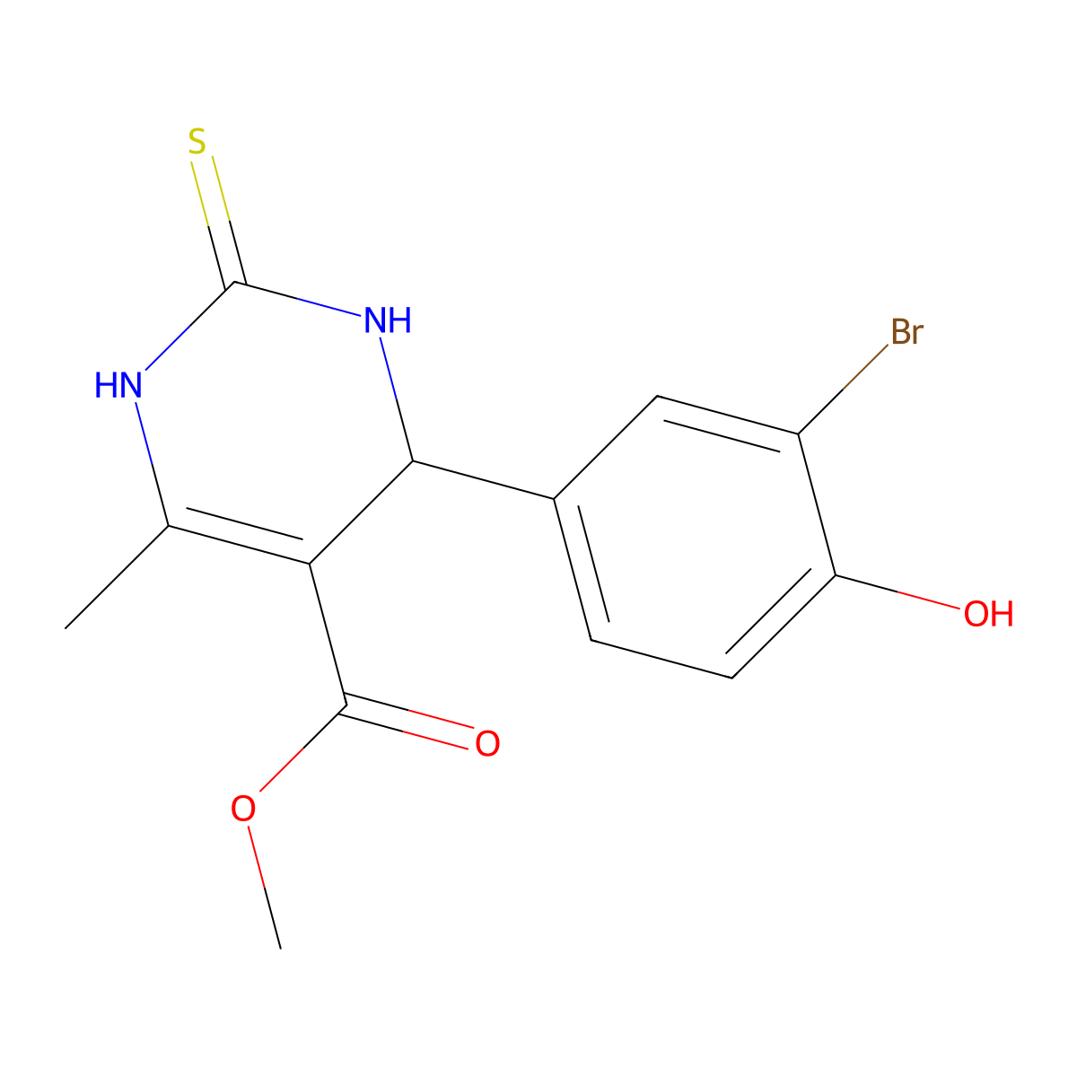 methyl 4-(3-bromo-4-hydroxyphenyl)-6-methyl-2-sulfanylidene-3,4-dihydro-1H-pyrimidine-5-carboxylate molecular structure, CAS 353519-43-4