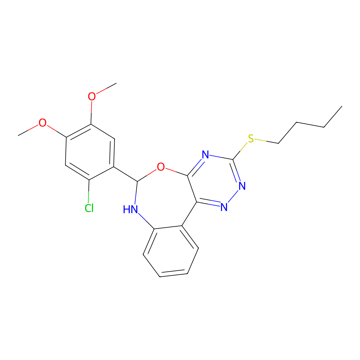 3-(Butylsulfanyl)-6-(2-chloro-4,5-dimethoxyphenyl)-6,7-dihydro[1,2,4]triazino[5,6-d][3,1]benzoxazepine molecular structure, CAS 353519-65-0