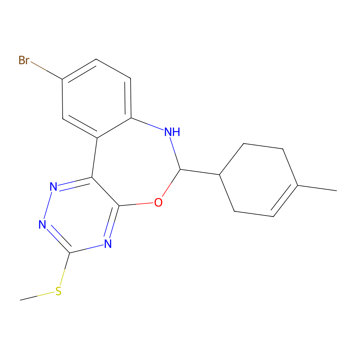 10-Bromo-6-(4-methylcyclohex-3-en-1-yl)-3-methylsulfanyl-6,7-dihydro-[1,2,4]triazino[5,6-d][3,1]benzoxazepine molecular structure, CAS 353519-67-2