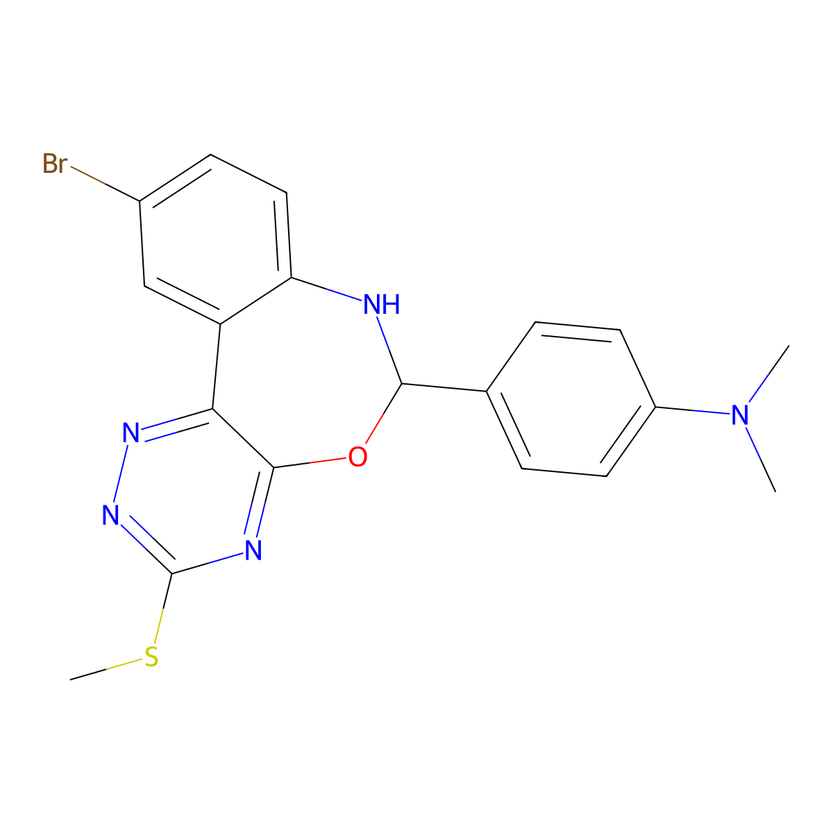 4-(10-bromo-3-methylsulfanyl-6,7-dihydro-[1,2,4]triazino[5,6-d][3,1]benzoxazepin-6-yl)-N,N-dimethylaniline molecular structure, CAS 353519-74-1