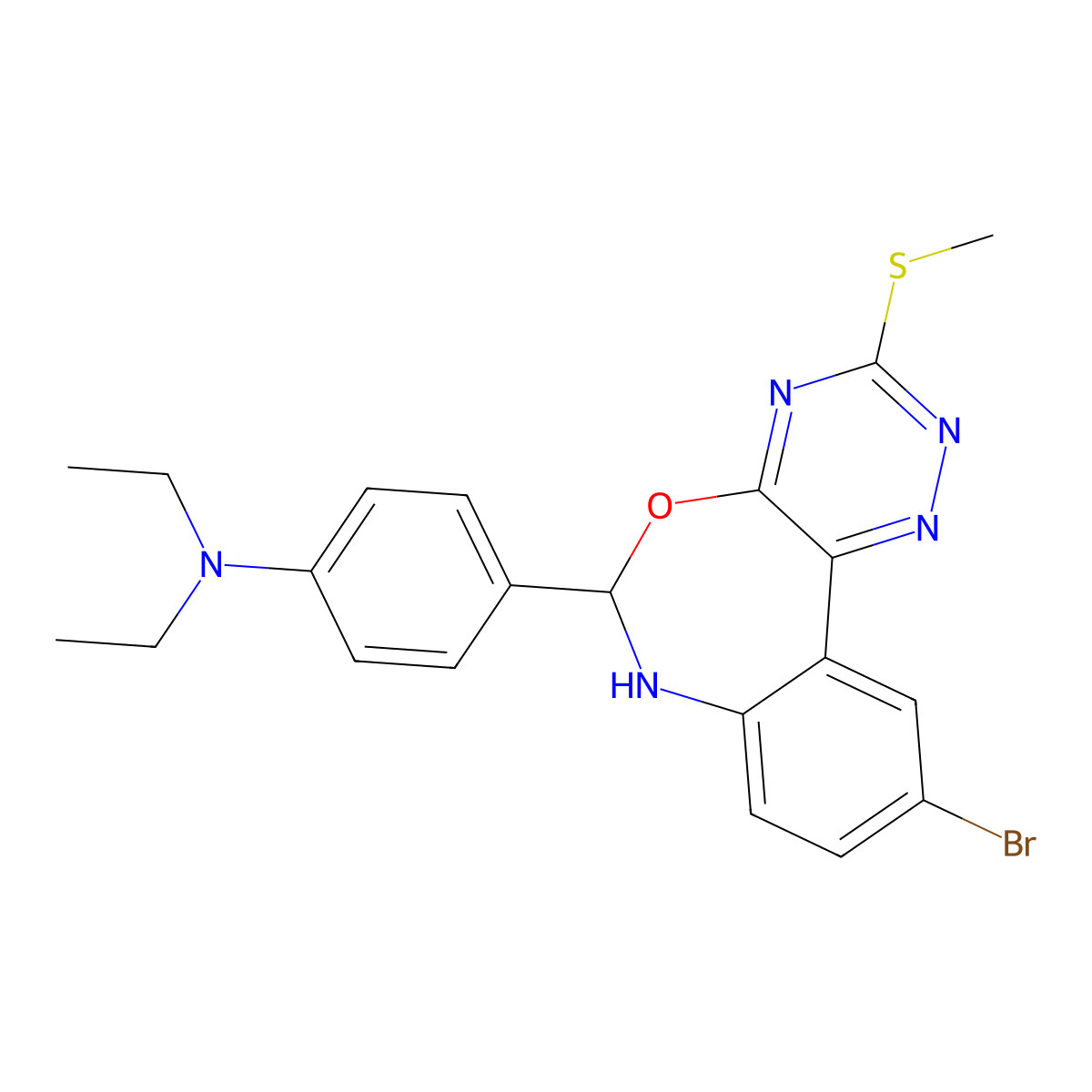 4-(10-bromo-3-methylsulfanyl-6,7-dihydro-[1,2,4]triazino[5,6-d][3,1]benzoxazepin-6-yl)-N,N-diethylaniline molecular structure, CAS 353519-75-2