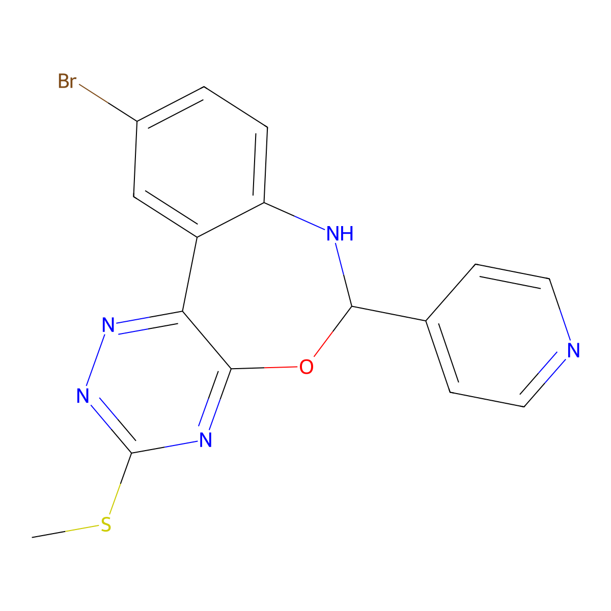 10-Bromo-3-methylsulfanyl-6-pyridin-4-yl-6,7-dihydro-[1,2,4]triazino[5,6-d][3,1]benzoxazepine molecular structure, CAS 353519-77-4