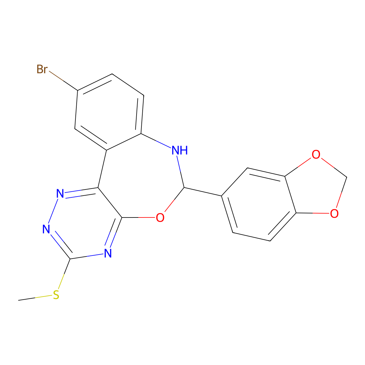 6-(1,3-Benzodioxol-5-yl)-10-bromo-3-(methylsulfanyl)-6,7-dihydro[1,2,4]triazino[5,6-d][3,1]benzoxazepine molecular structure, CAS 353519-78-5
