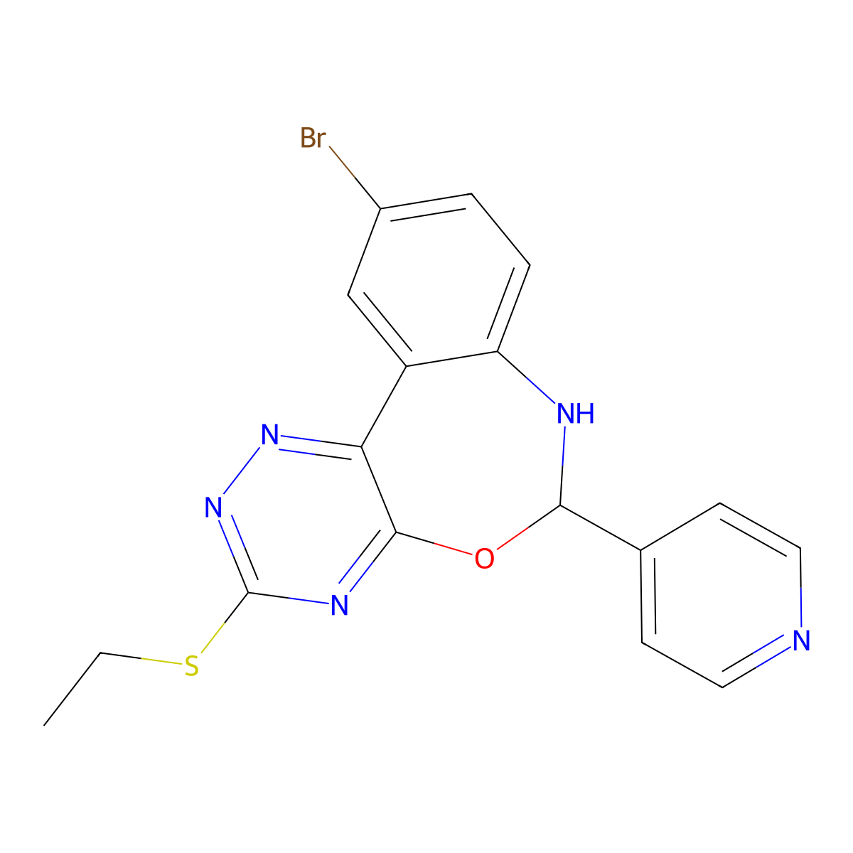 10-Bromo-3-ethylsulfanyl-6-pyridin-4-yl-6,7-dihydro-[1,2,4]triazino[5,6-d][3,1]benzoxazepine molecular structure, CAS 353519-81-0