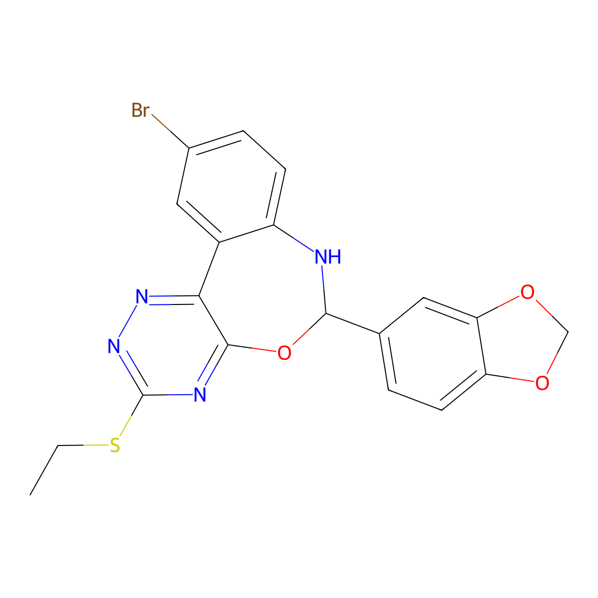 6-(1,3-Benzodioxol-5-yl)-10-bromo-3-(ethylsulfanyl)-6,7-dihydro[1,2,4]triazino[5,6-d][3,1]benzoxazepine molecular structure, CAS 353519-84-3