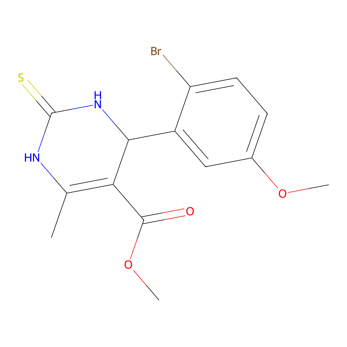 methyl 4-(2-bromo-5-methoxyphenyl)-6-methyl-2-sulfanylidene-3,4-dihydro-1H-pyrimidine-5-carboxylate molecular structure, CAS 353519-92-3