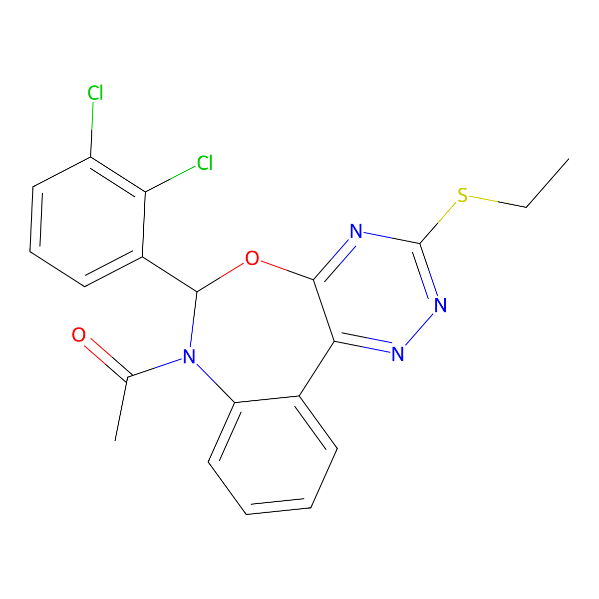 1-[6-(2,3-dichlorophenyl)-3-ethylsulfanyl-6H-[1,2,4]triazino[5,6-d][3,1]benzoxazepin-7-yl]ethanone molecular structure, CAS 353519-93-4