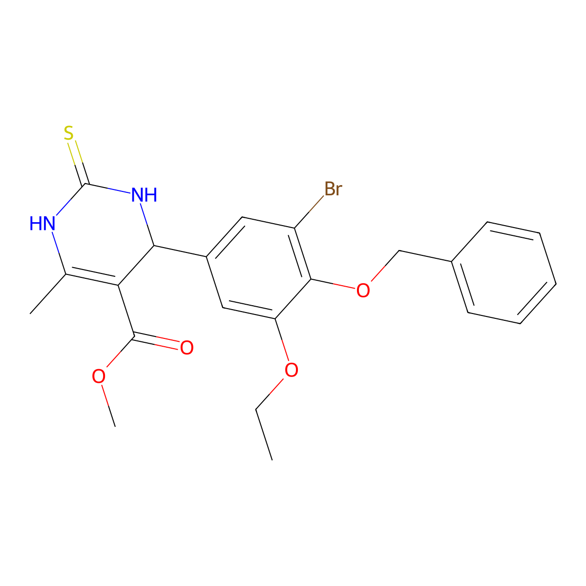 methyl 4-(3-bromo-5-ethoxy-4-phenylmethoxyphenyl)-6-methyl-2-sulfanylidene-3,4-dihydro-1H-pyrimidine-5-carboxylate molecular structure, CAS 353519-94-5
