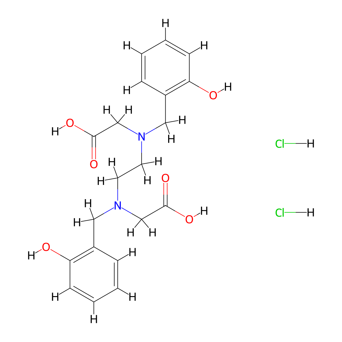 2,2'-(Ethane-1,2-diylbis((2-hydroxybenzyl)azanediyl))diacetic acid dihydrochloride molecular structure, CAS 35369-53-0
