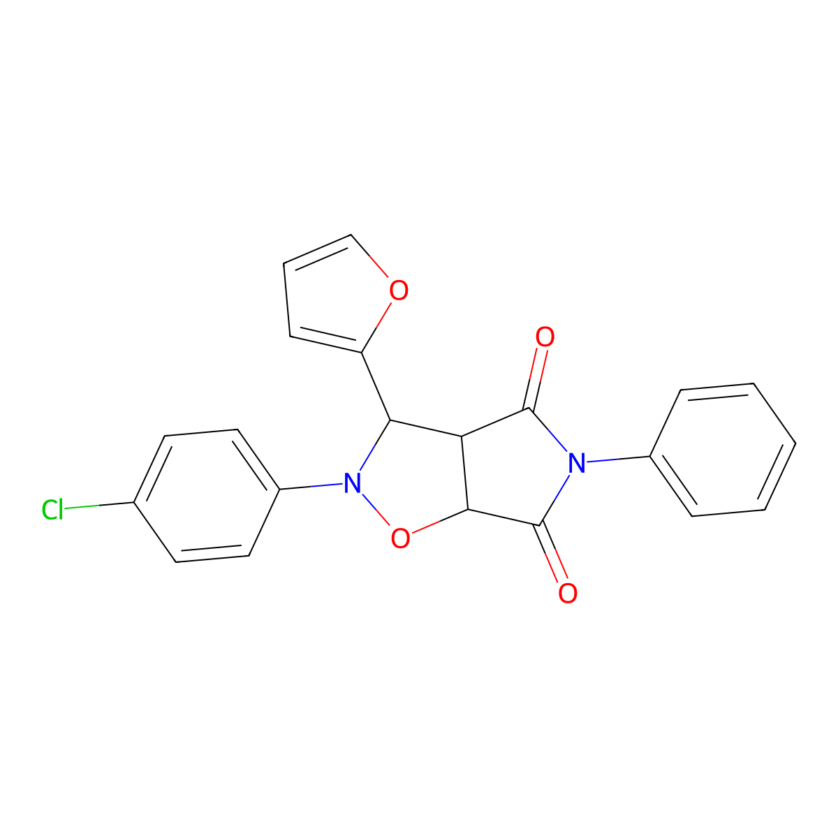 2-(4-chlorophenyl)-3-(2-furyl)-5-phenyldihydro-2H-pyrrolo[3,4-d]isoxazole-4,6(3H,5H)-dione molecular structure, CAS 353744-91-9