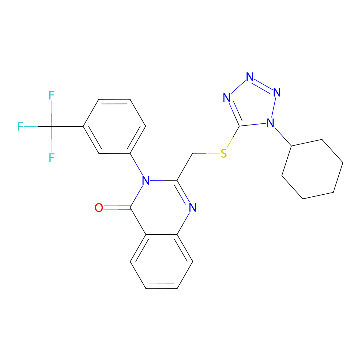 2-[(1-Cyclohexyltetrazol-5-yl)sulfanylmethyl]-3-[3-(trifluoromethyl)phenyl]quinazolin-4-one molecular structure, CAS 353760-31-3