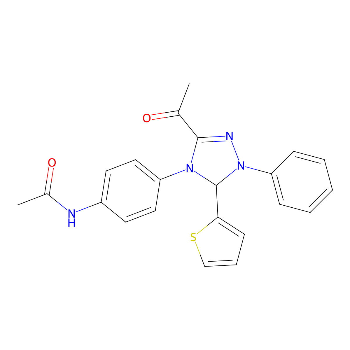 N-[4-(3-Acetyl-1-phenyl-5-thiophen-2-yl-1,5-dihydro-[1,2,4]triazol-4-yl)-phenyl]-acetamide molecular structure, CAS 353760-33-5
