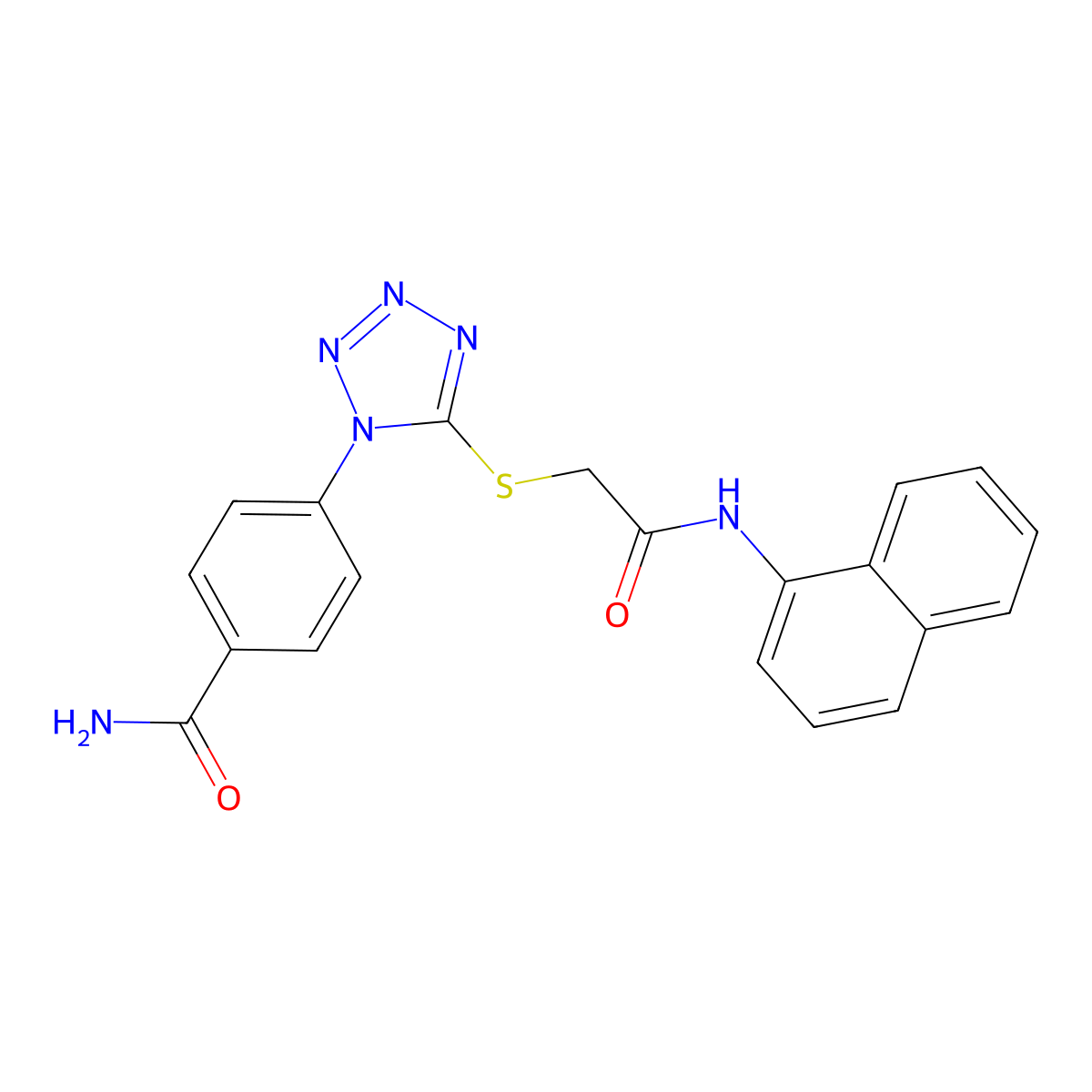 4-[5-[2-(Naphthalen-1-ylamino)-2-oxoethyl]sulfanyltetrazol-1-yl]benzamide molecular structure, CAS 353760-46-0