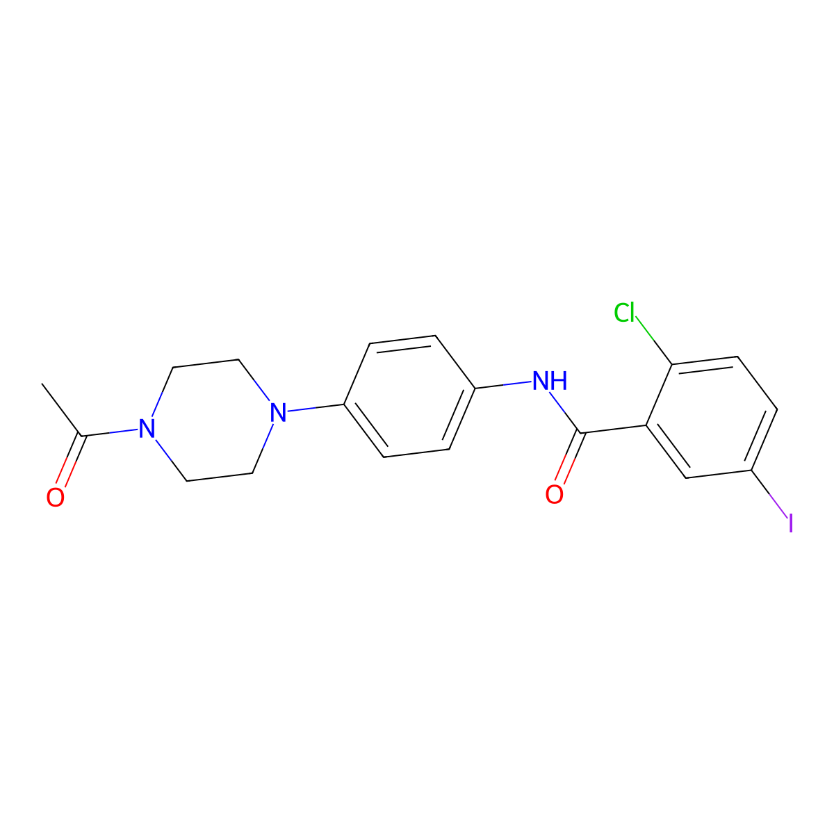 N-[4-(4-acetylpiperazin-1-yl)phenyl]-2-chloro-5-iodobenzamide molecular structure, CAS 353760-92-6