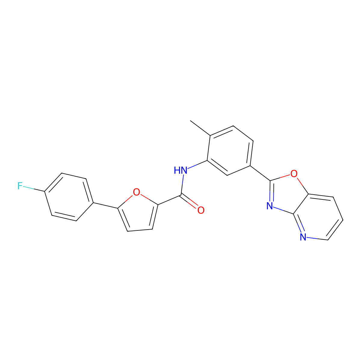 5-(4-fluorophenyl)-N-[2-methyl-5-([1,3]oxazolo[4,5-b]pyridin-2-yl)phenyl]furan-2-carboxamide molecular structure, CAS 353761-27-0