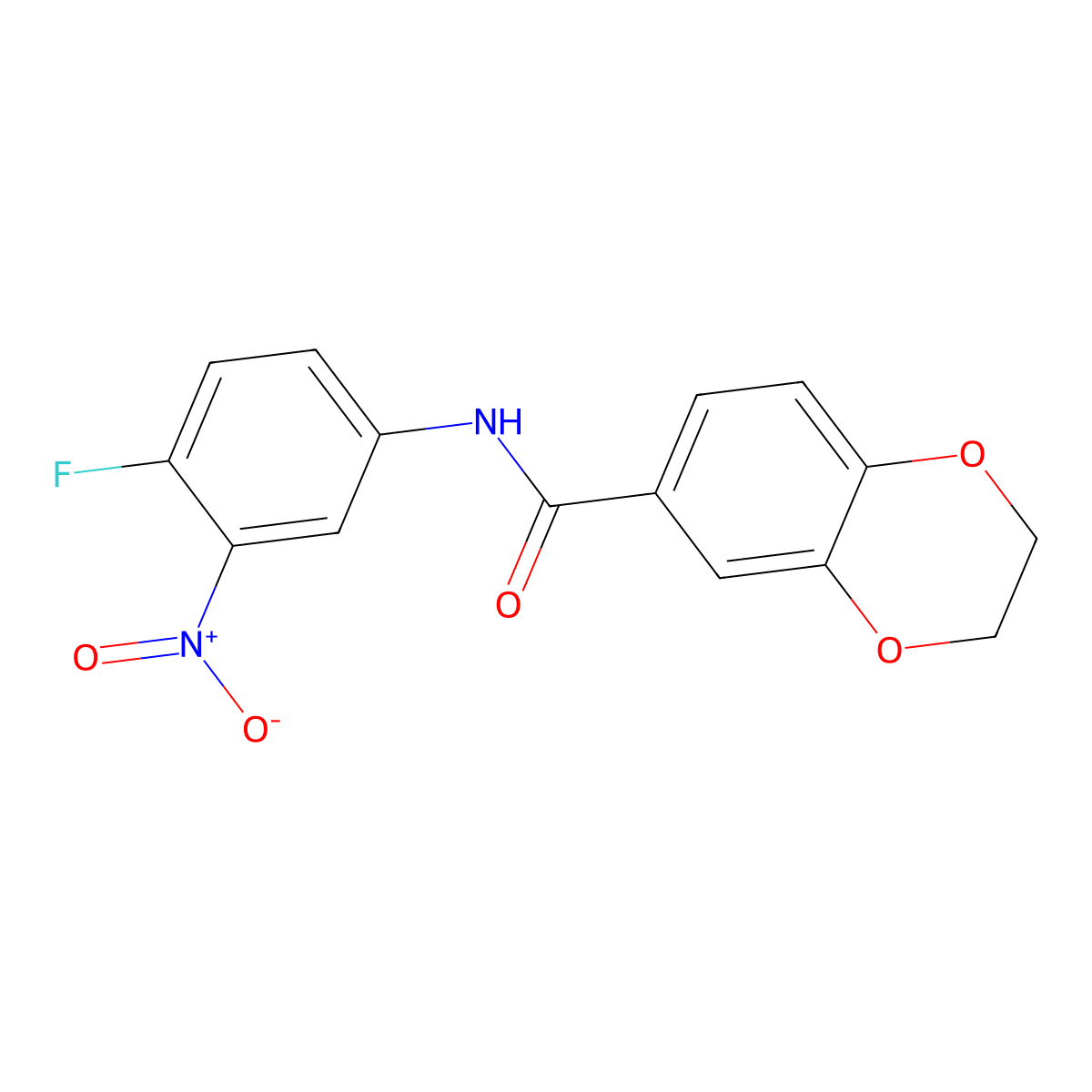 N-(4-fluoro-3-nitrophenyl)-2,3-dihydro-1,4-benzodioxine-6-carboxamide molecular structure, CAS 353761-46-3