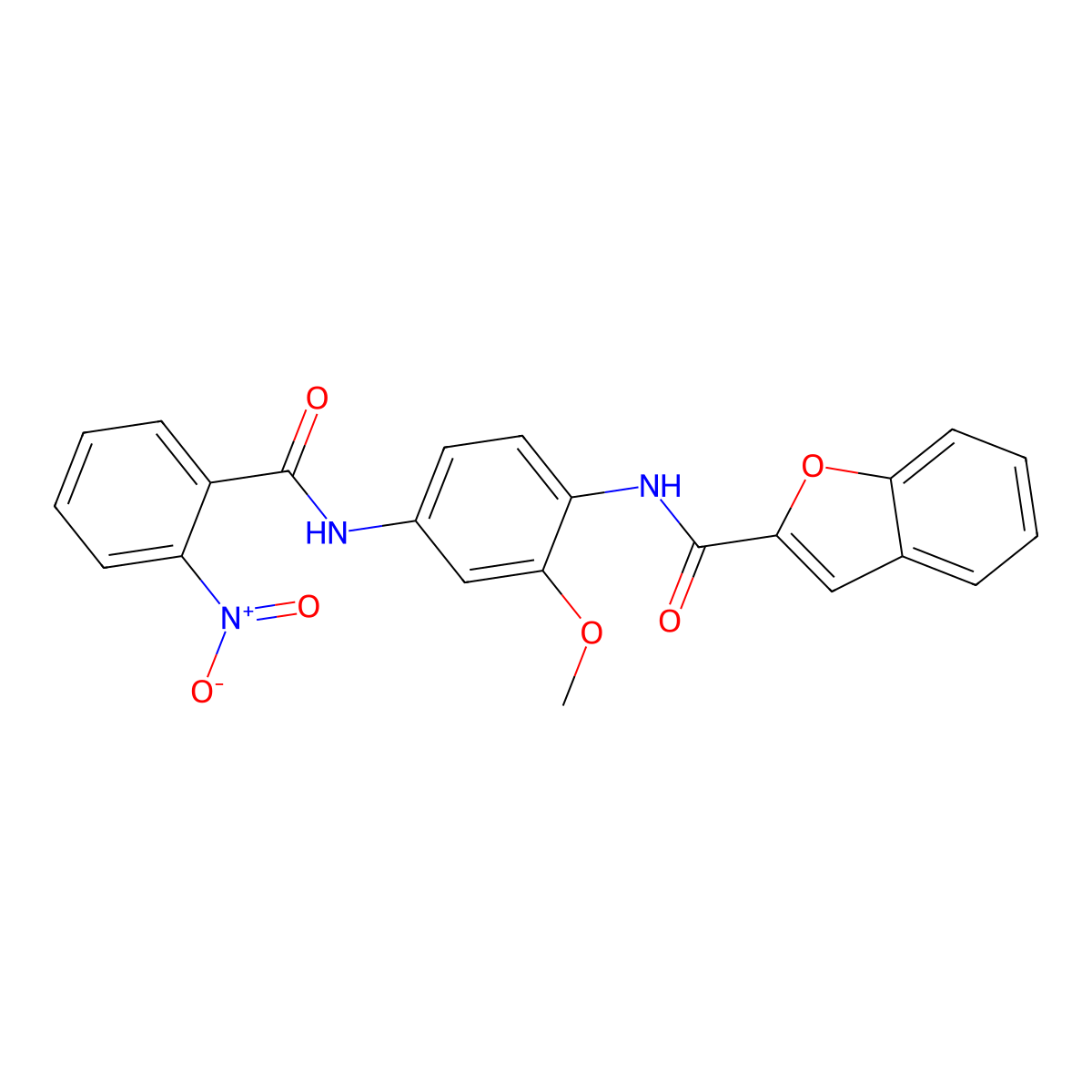 N-[2-methoxy-4-[(2-nitrobenzoyl)amino]phenyl]-1-benzofuran-2-carboxamide molecular structure, CAS 353761-59-8