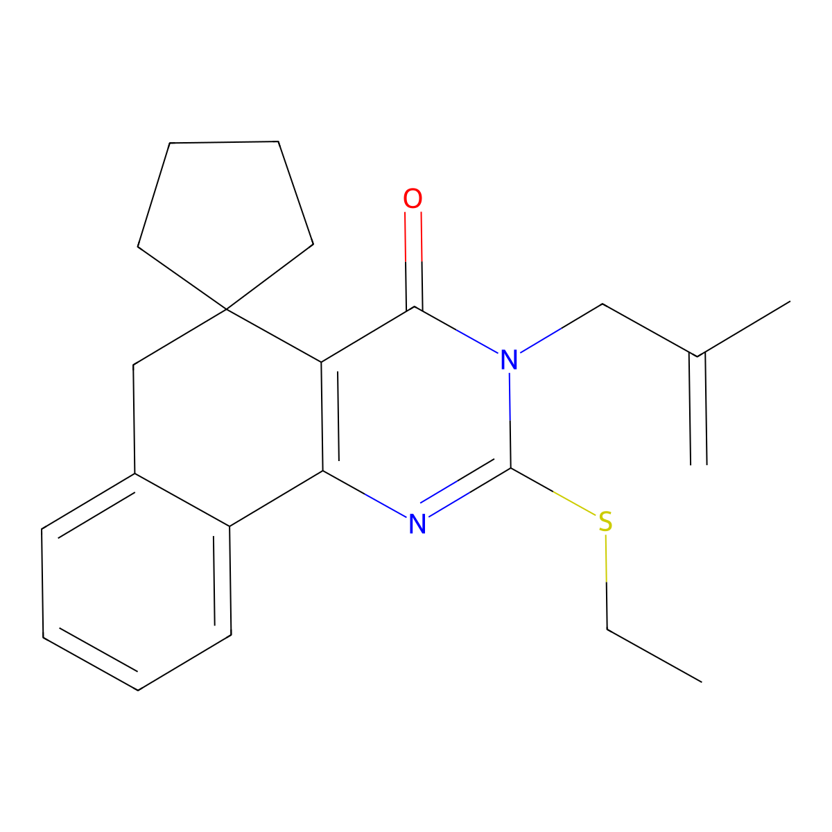 2-(ethylsulfanyl)-3-(2-methyl-2-propenyl)-5,6-dihydrospiro(benzo[h]quinazoline-5,1'-cyclopentane)-4(3H)-one molecular structure, CAS 353762-12-6