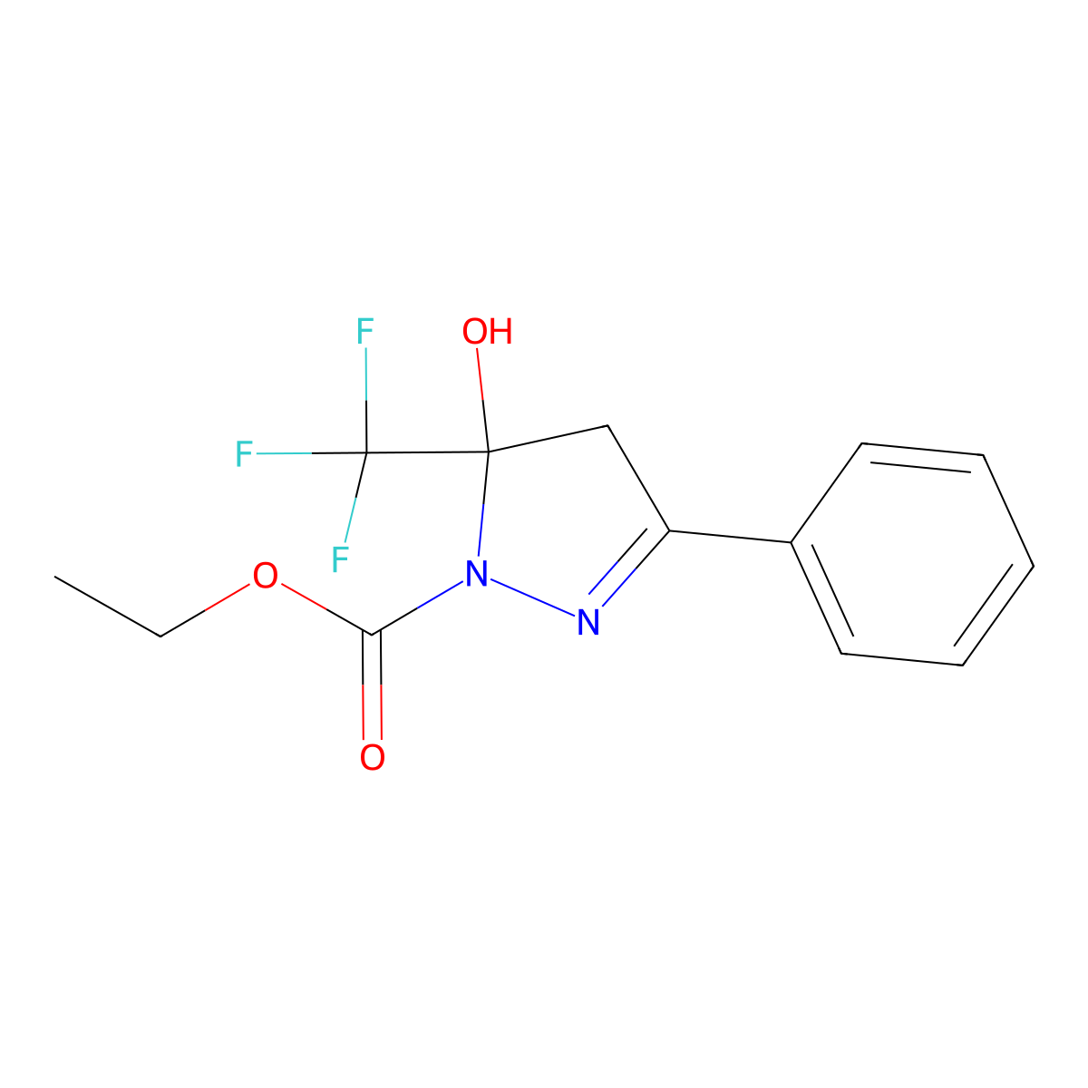 ethyl 5-hydroxy-3-phenyl-5-(trifluoromethyl)-4,5-dihydro-1H-pyrazole-1-carboxylate molecular structure, CAS 353762-27-3