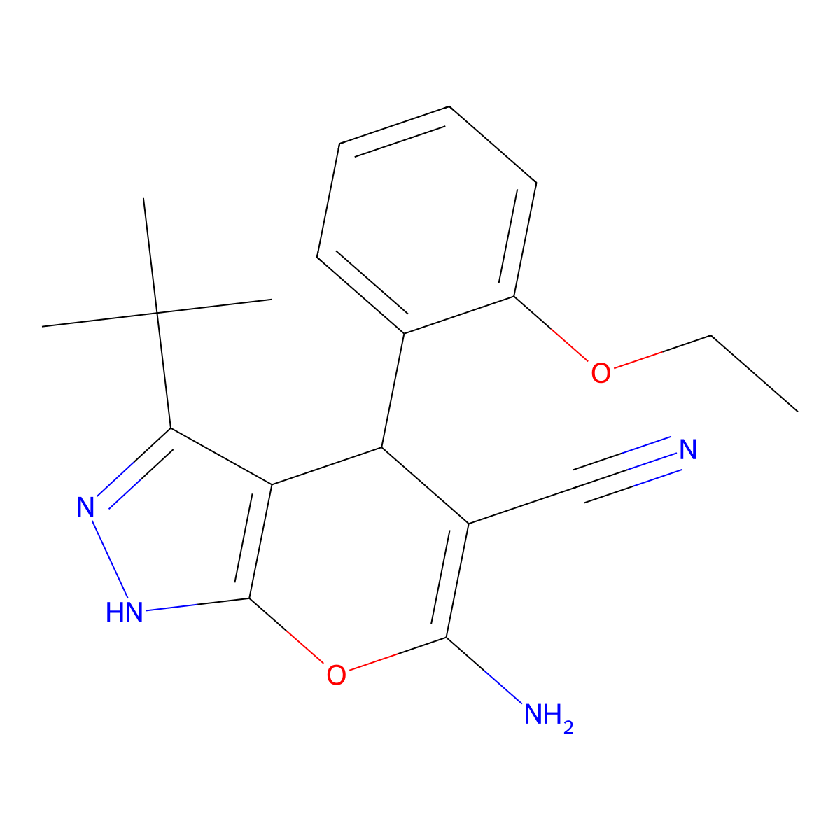 6-Amino-3-tert-BU-4-(2-ethoxy-PH)1,4-dihydropyrano(2,3-C)pyrazole-5-carbonitrile molecular structure, CAS 353762-62-6