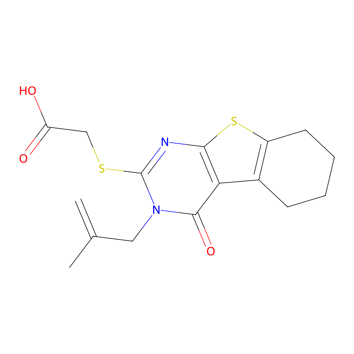 2-((3-(2-Methylallyl)-4-oxo-3,4,5,6,7,8-hexahydrobenzo[4,5]thieno[2,3-d]pyrimidin-2-yl)thio)acetic acid molecular structure, CAS 353762-68-2