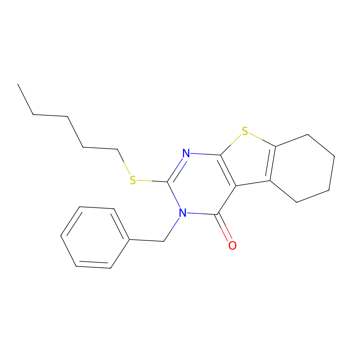 3-benzyl-2-(pentylsulfanyl)-5,6,7,8-tetrahydro[1]benzothieno[2,3-d]pyrimidin-4(3H)-one molecular structure, CAS 353762-73-9