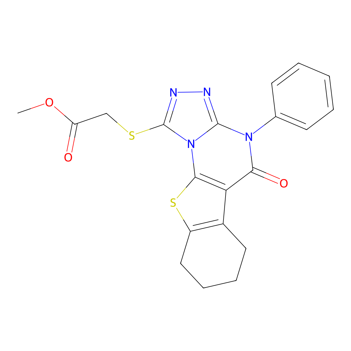 Methyl [(5-oxo-4-phenyl-4,5,6,7,8,9-hexahydro[1]benzothieno[3,2-e][1,2,4]triazolo[4,3-a]pyrimidin-1-yl)sulfanyl]acetate molecular structure, CAS 353762-95-5