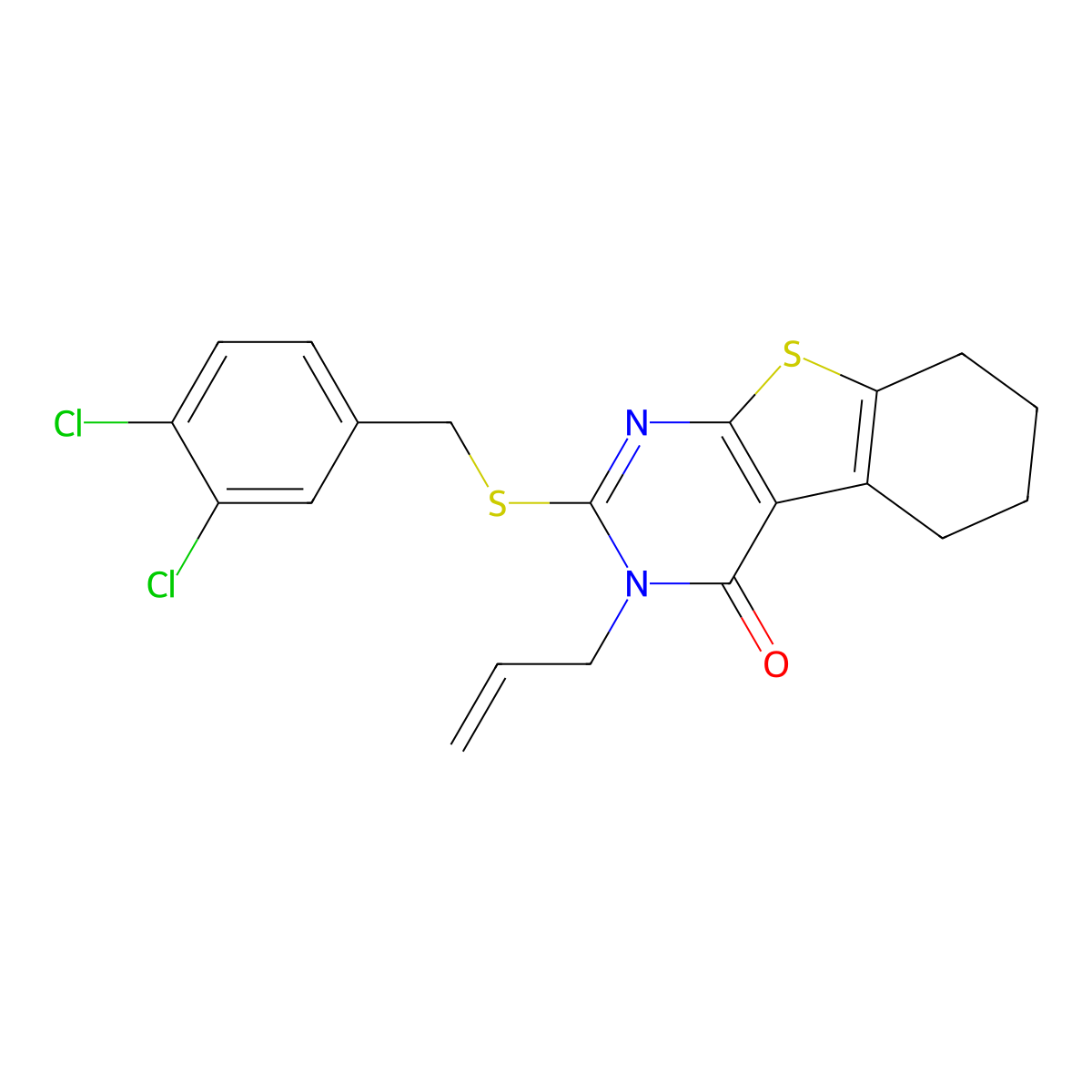 3-allyl-2-[(3,4-dichlorobenzyl)sulfanyl]-5,6,7,8-tetrahydro[1]benzothieno[2,3-d]pyrimidin-4(3H)-one molecular structure, CAS 353763-00-5