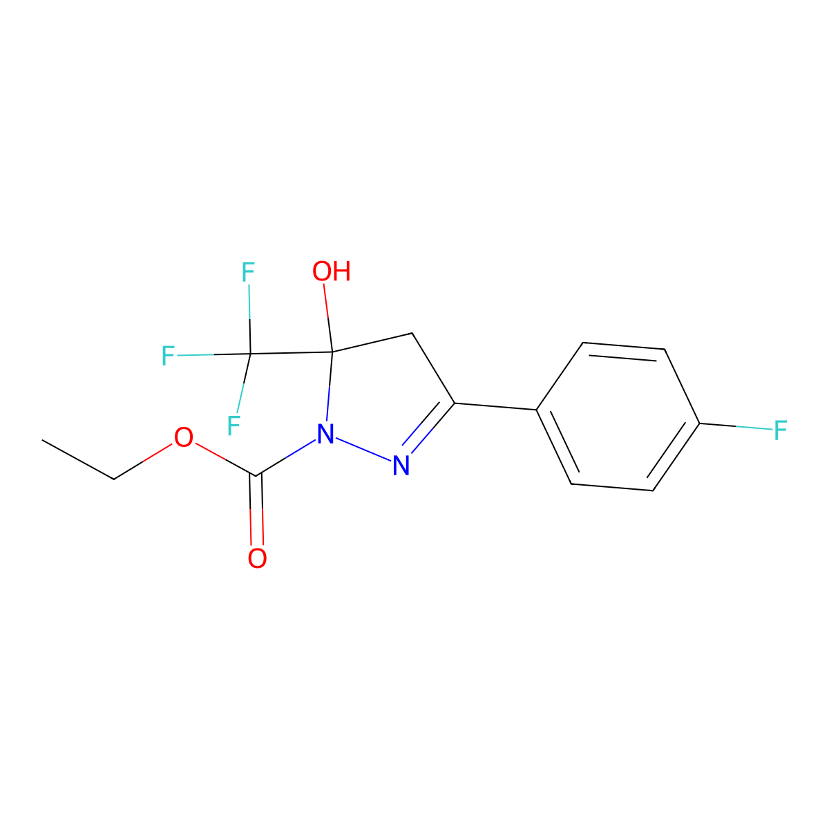 ethyl 3-(4-fluorophenyl)-5-hydroxy-5-(trifluoromethyl)-4,5-dihydro-1H-pyrazole-1-carboxylate molecular structure, CAS 353763-07-2