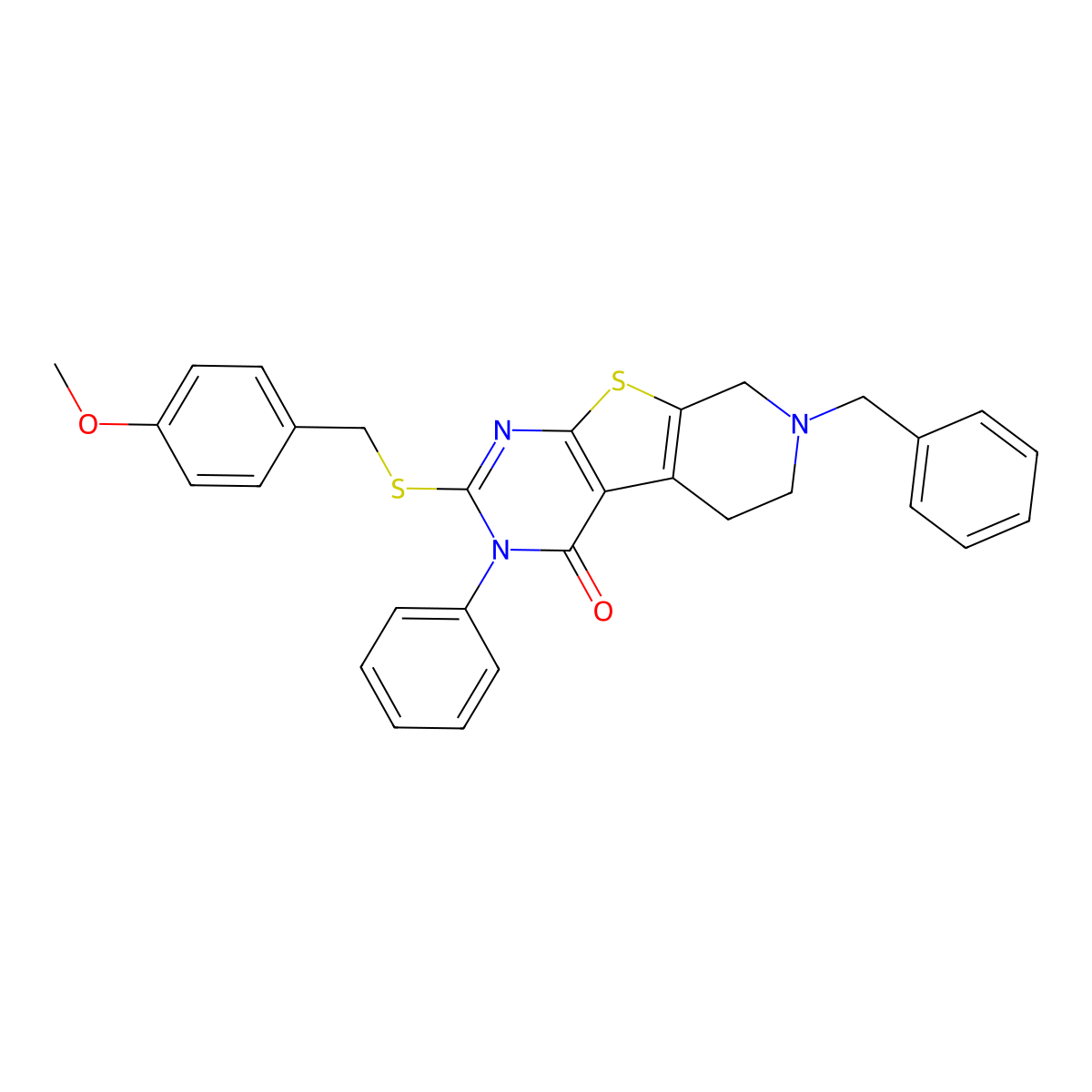 7-benzyl-2-[(4-methoxybenzyl)sulfanyl]-3-phenyl-5,6,7,8-tetrahydropyrido[4',3':4,5]thieno[2,3-d]pyrimidin-4(3H)-one molecular structure, CAS 353763-10-7