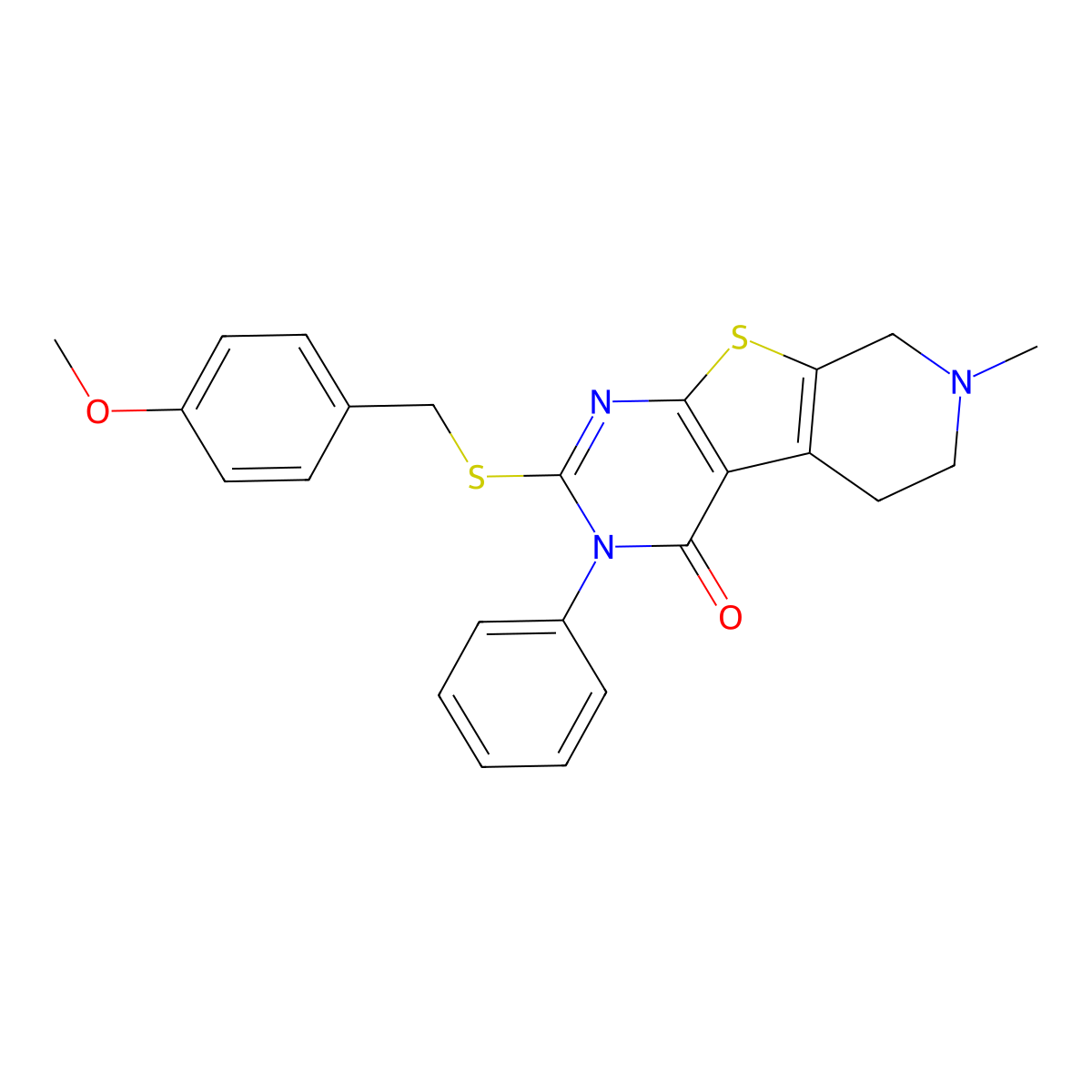 2-[(4-methoxybenzyl)sulfanyl]-7-methyl-3-phenyl-5,6,7,8-tetrahydropyrido[4',3':4,5]thieno[2,3-d]pyrimidin-4(3H)-one molecular structure, CAS 353763-15-2