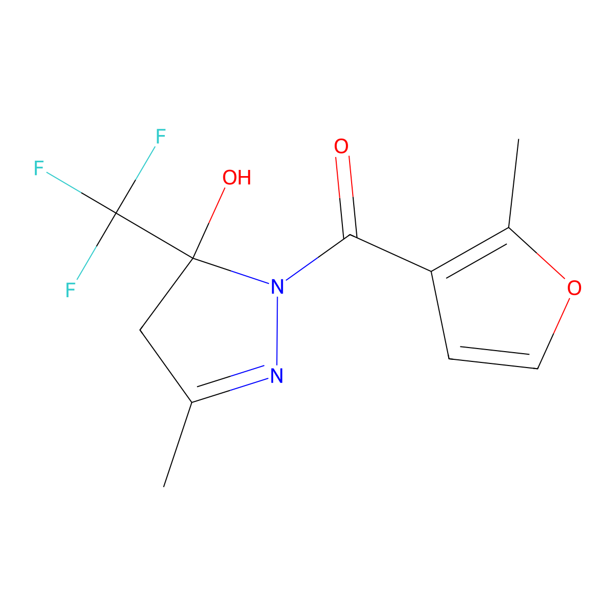 [5-hydroxy-3-methyl-5-(trifluoromethyl)-4H-pyrazol-1-yl]-(2-methylfuran-3-yl)methanone molecular structure, CAS 353763-24-3