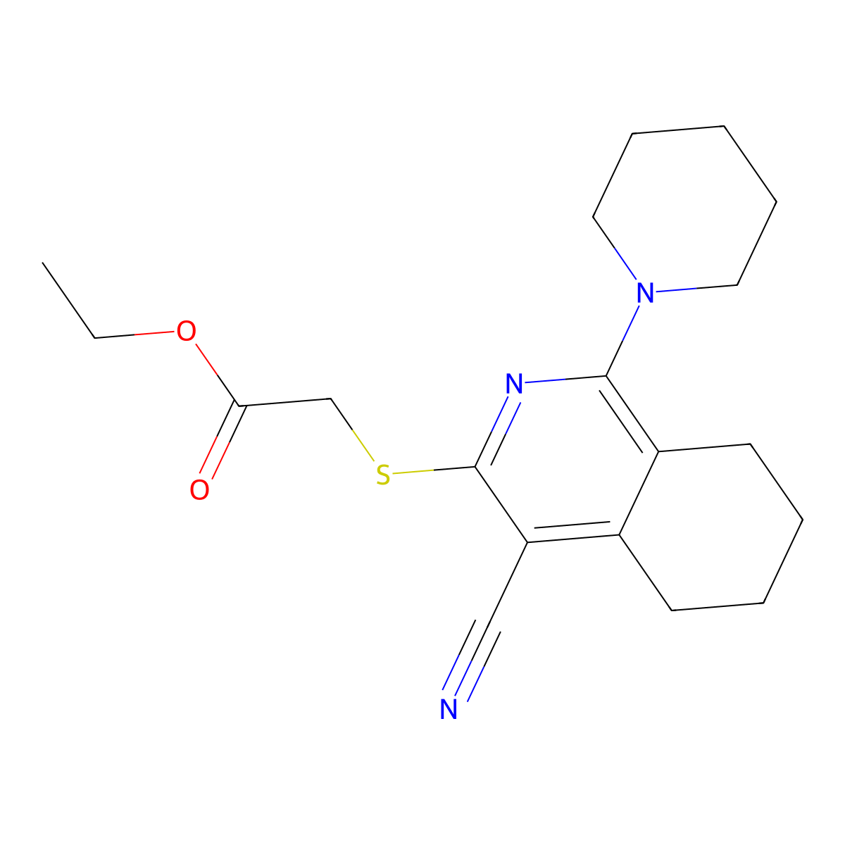 Ethyl 2-(4-cyano-1-piperidyl-3-5,6,7,8-tetrahydroisoquinolylthio)acetate molecular structure, CAS 353763-27-6