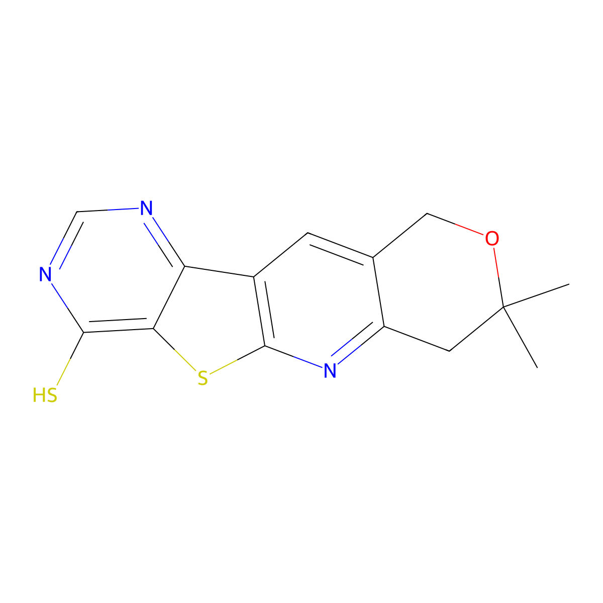 8,8-dimethyl-7,10-dihydro-8H-pyrano[3'',4'':5',6']pyrido[3',2':4,5]thieno[3,2-d]pyrimidine-4(3H)-thione molecular structure, CAS 353763-30-1