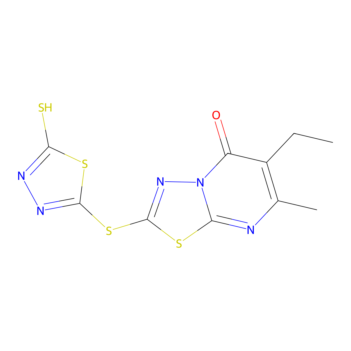 6-ethyl-2-((5-mercapto-1,3,4-thiadiazol-2-yl)thio)-7-methyl-5H-[1,3,4]thiadiazolo[3,2-a]pyrimidin-5-one molecular structure, CAS 353763-36-7