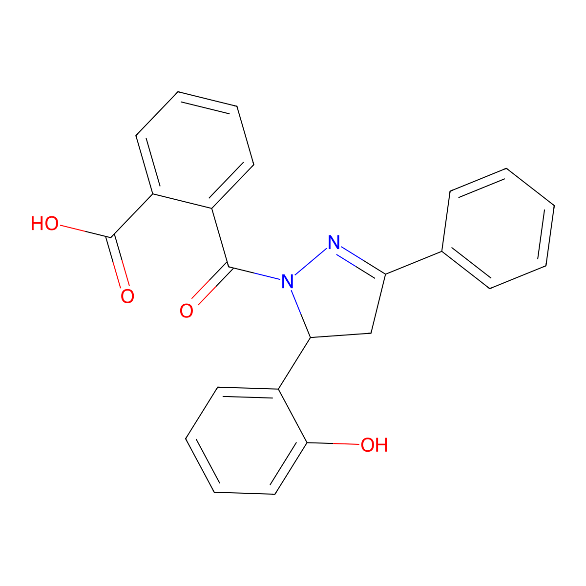 2-(5-(2-Hydroxyphenyl)-3-phenyl-4,5-dihydro-1H-pyrazole-1-carbonyl)benzoic acid molecular structure, CAS 353763-50-5