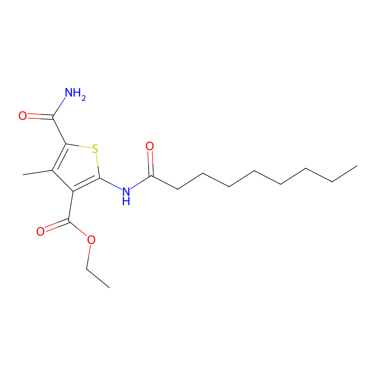 Ethyl 5-carbamoyl-4-methyl-2-(nonanoylamino)thiophene-3-carboxylate molecular structure, CAS 353764-63-3