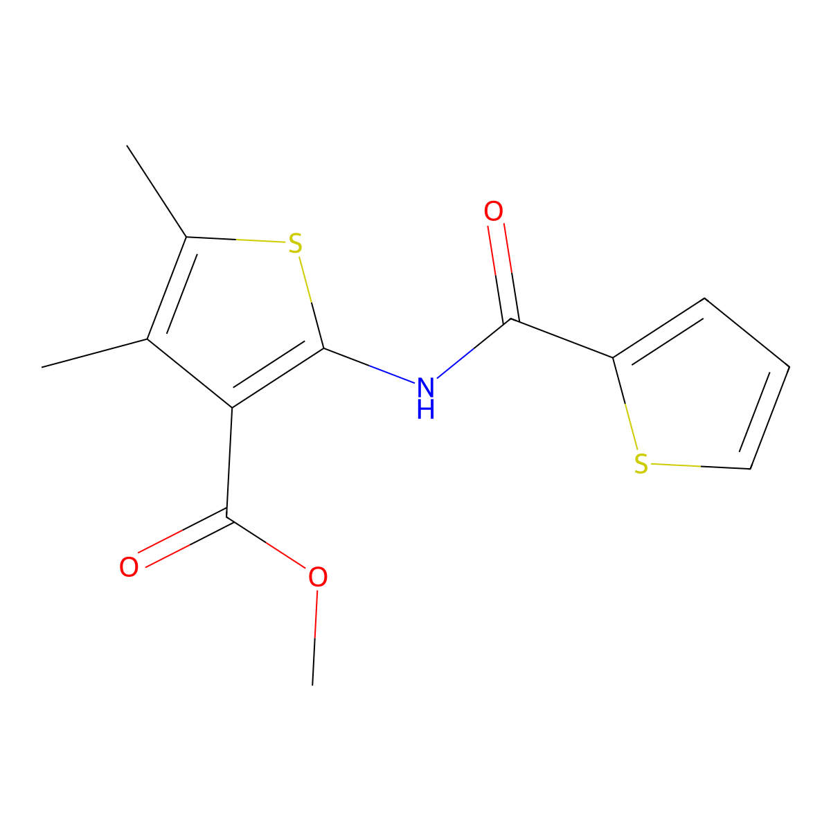 Methyl 4,5-dimethyl-2-[(2-thienylcarbonyl)amino]-3-thiophenecarboxylate molecular structure, CAS 353764-79-1