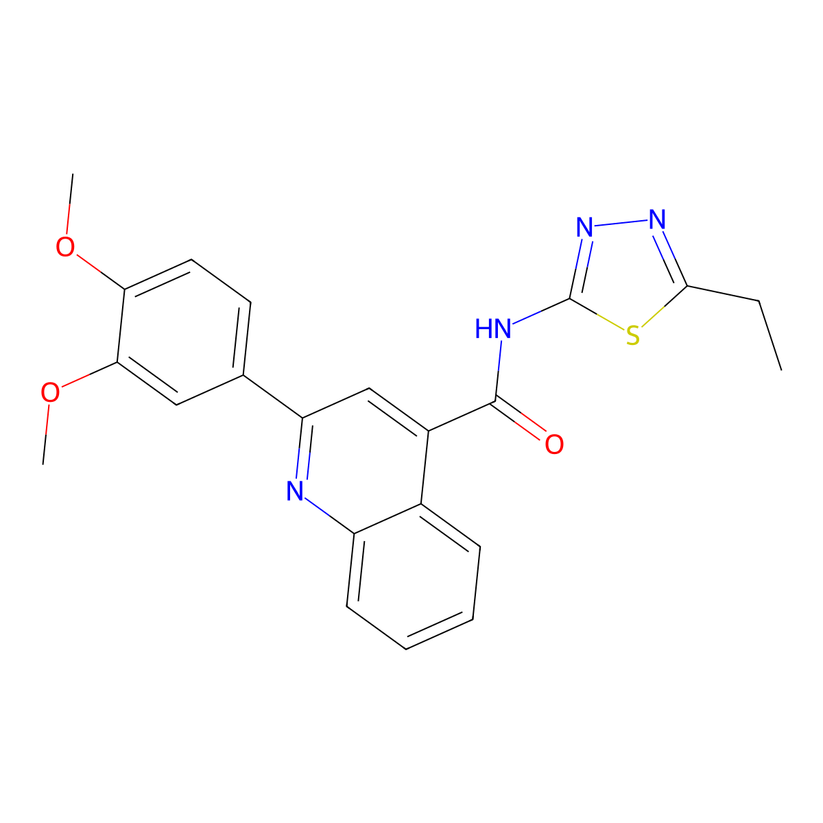 2-(3,4-dimethoxyphenyl)-N-(5-ethyl-1,3,4-thiadiazol-2-yl)quinoline-4-carboxamide molecular structure, CAS 353764-88-2