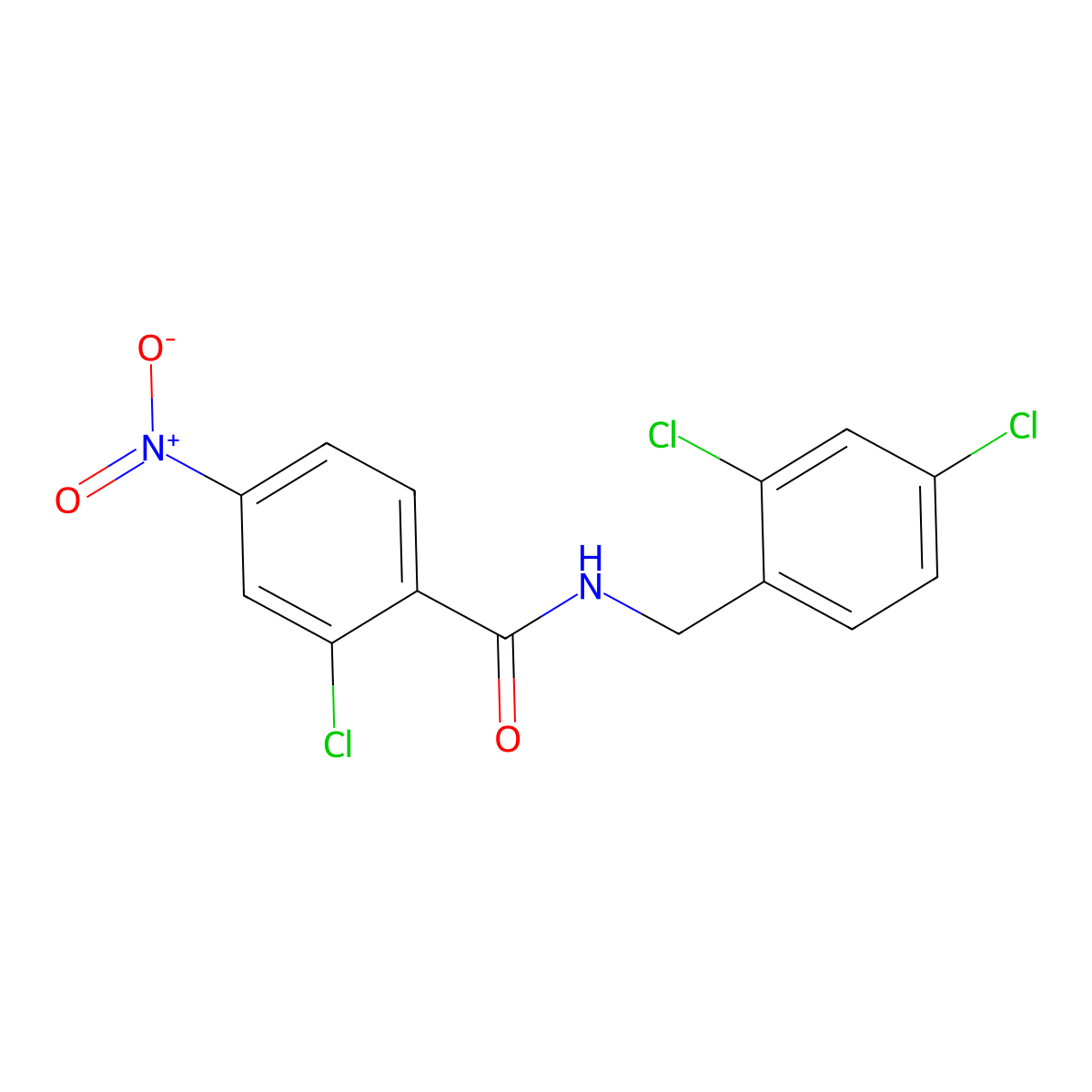 2-chloro-N-(2,4-dichlorobenzyl)-4-nitrobenzamide molecular structure, CAS 353764-99-5
