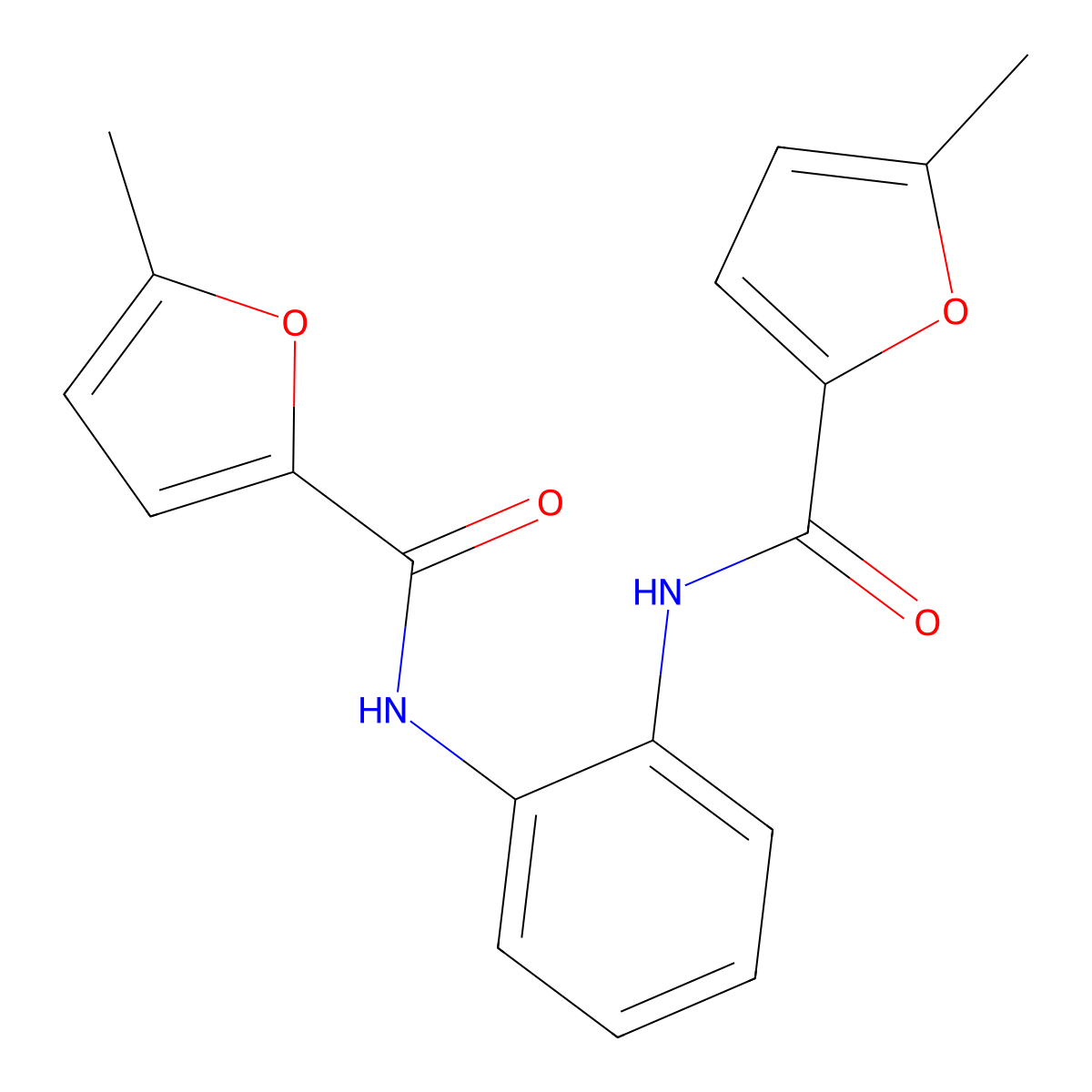 5-methyl-N-[2-[(5-methylfuran-2-carbonyl)amino]phenyl]furan-2-carboxamide molecular structure, CAS 353765-40-9