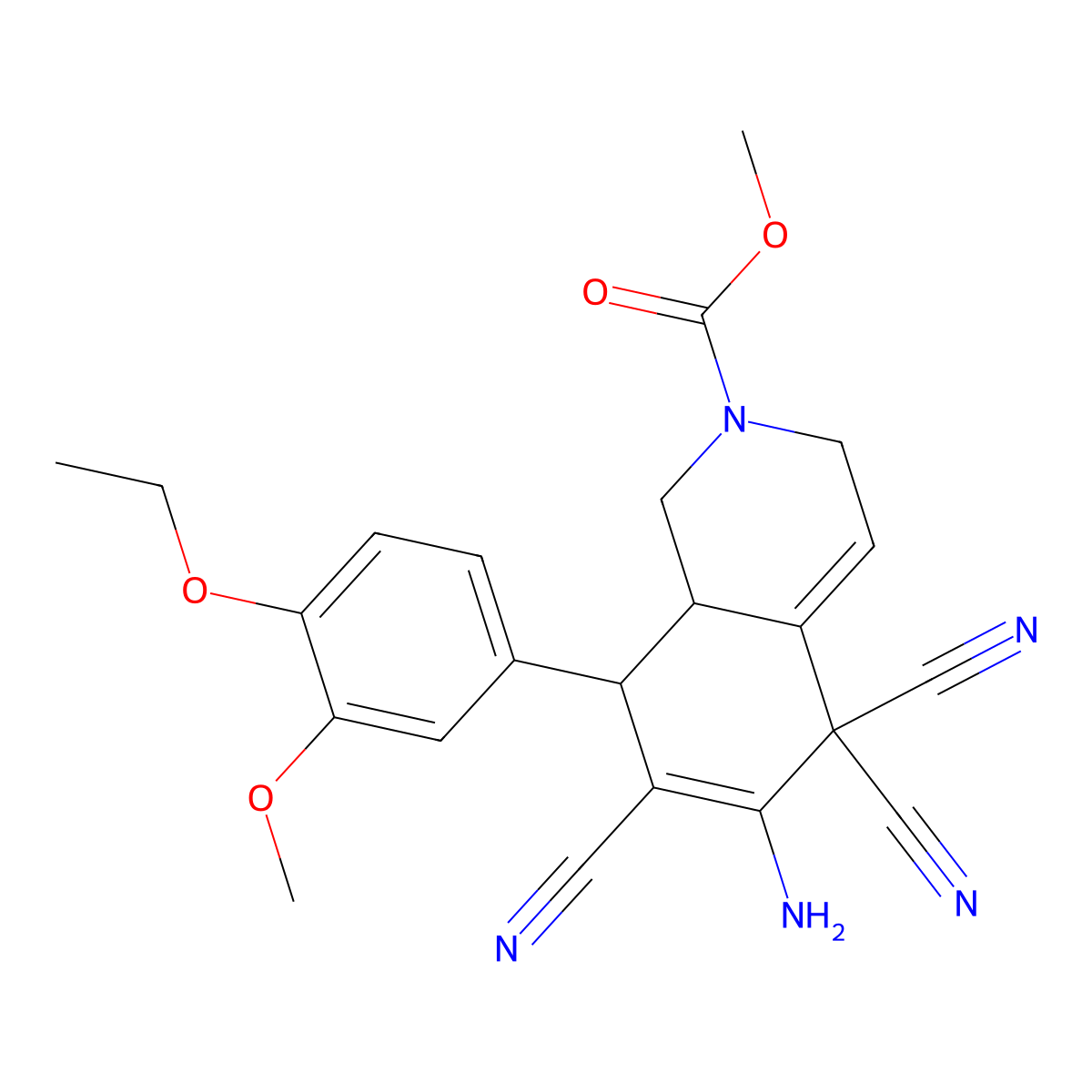 methyl 6-amino-5,5,7-tricyano-8-(4-ethoxy-3-methoxyphenyl)-3,5,8,8a-tetrahydro-2(1H)-isoquinolinecarboxylate molecular structure, CAS 353765-45-4